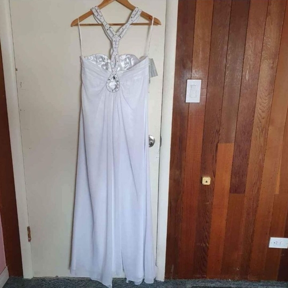 Wedding dress by Derek Iang size 8 original price $475 white silver - Picture 5 of 10